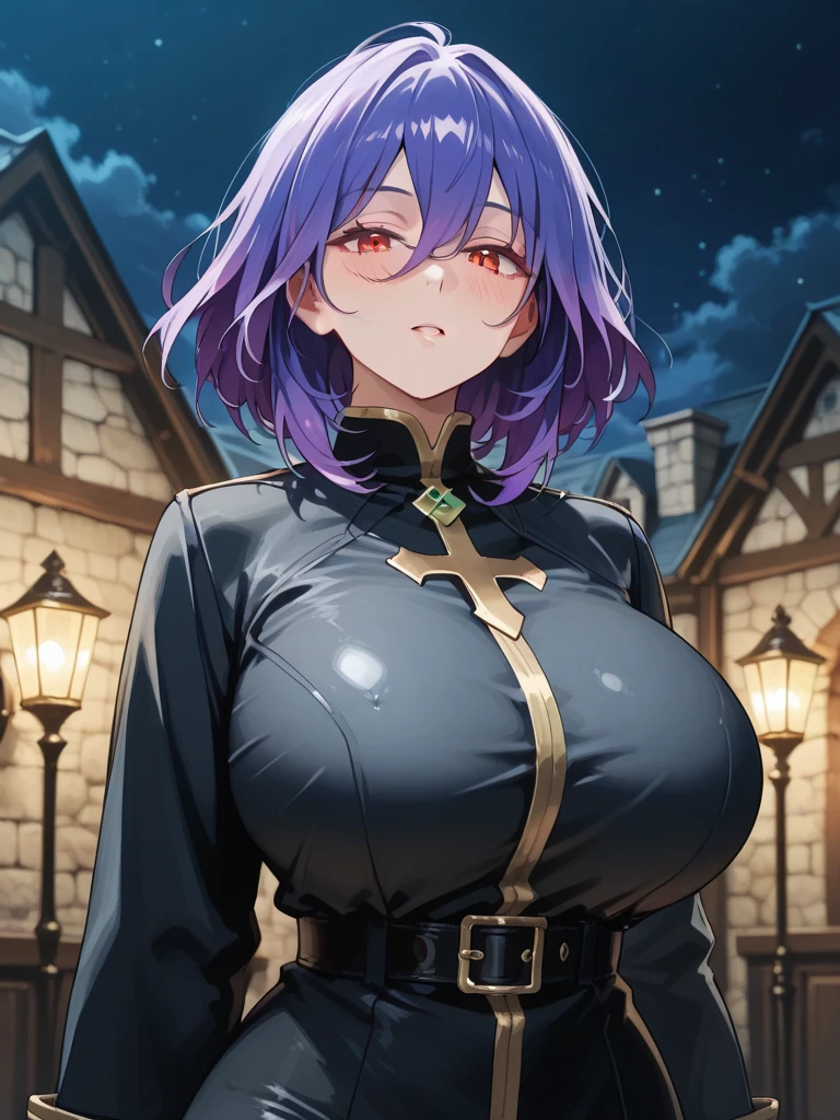 (masterpiece), best quality, expressive eyes, perfect face, solo, ,
long hair, wavy hair, blunt bangs, purple hair, green eyes, flat chest, black t-shirt, smile, open mouth, short sleeves,
forest, night, fireworks, sexy pose, (NSFW), anime, anime screencap, gigantic breasts, huge breasts, woman wearing full bodystocking, necromancer, raven, MILF, (very large breast), milf, (mature female), gloves, earrings, navel focus, capes, Elegant body, curvaceous but thin, the woman have beautiful detailed eyes, detailed textures, otherworldly ruins, fantasy, RPG, Dark atmosphere, extreme shading, masterpiece, best quality, milf, mature female, milfication, The armor covers her breasts and abdomen, ultra mega hyper ultra mega hyper ultra mega super big and beastly huge breasts. ((vampire fangs and Vampire wings))