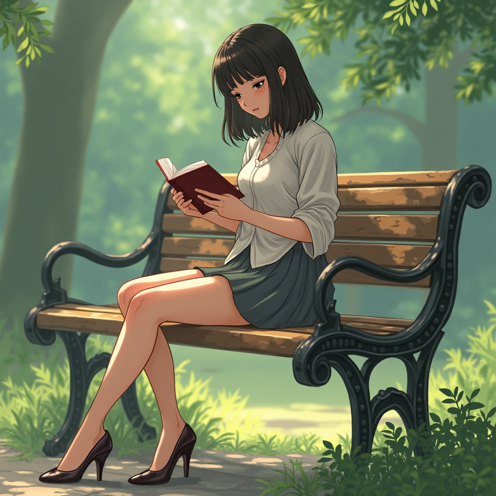 nsfw, bottomless, 8K resolution、Ultra-detailed CG footage、1girl in, (Sitting on the grass leaning against a tree, Reading a book, Knees together, Feet apart, up skirt, (hairy:1.1), (Pubic hair:1.1), (view from front, low angles), Onepiece, Detailed, morning, Sunrise, High resolution, ultra-quality, Super masterpiece, Colored leaves,