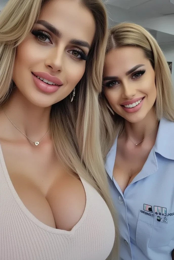 Photo, (((2heads:1, conjoined_dicephalus:1.5, two heads:1.5))), **Render**: full body, girl, (((((one person))))), feminine face, no facial hair, no body hair, cute face, detailed skin, detailed eye, Rendering in highly detailed 4K resolution, two-headed, ~25 years old, ((Silver/White Cat Ears)), (Chinese woman), (standing in the middle of a kitchen), dressed in a ((white shirt)), ((red eyeshadow/lipstick/nails)), ((silver straight hair)), ((puckering her lips)), ((extending her arms towards the camera as if offering a warm welcome)), (nipple ring under white shirt)