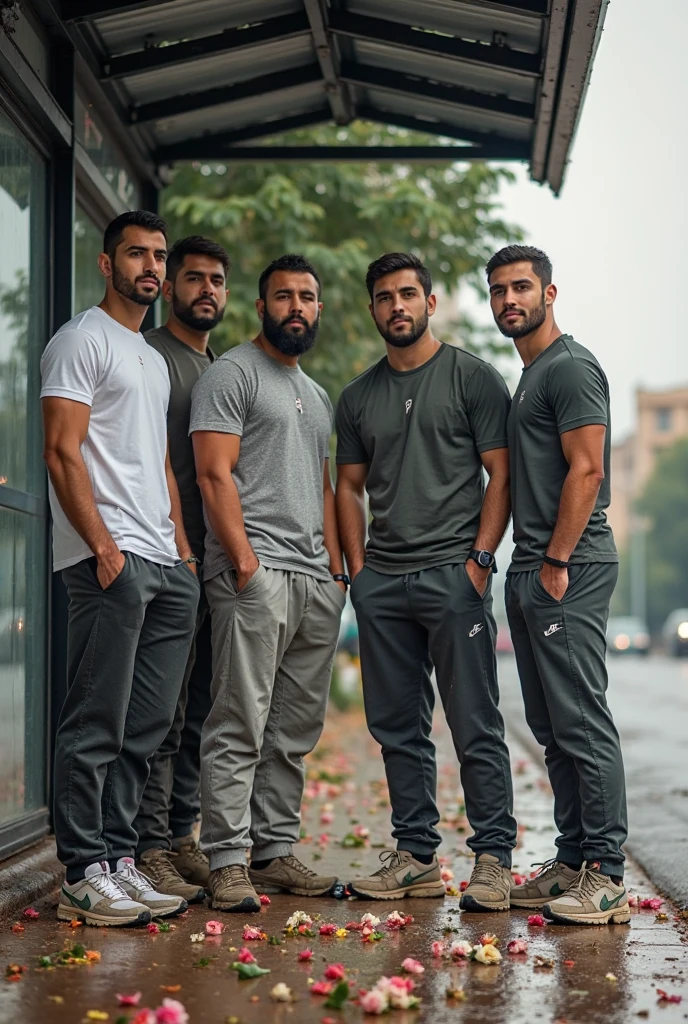 3 hombres guapos latinos futbolistas, musculosos, solo usan boxers, with a very large, very long erect bulge in the crotch, que esten sonriendo. Entrenando.