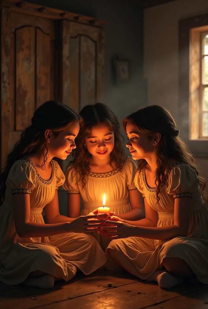 BLONDE KIDS CABELO LONGO, GOTHIC WITH CANDLES LIT in hand.