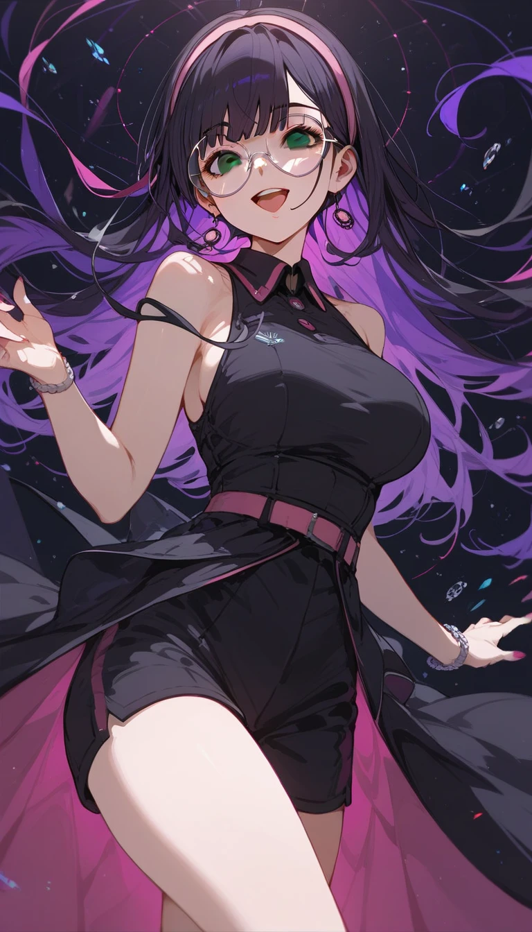 Suko Kusanagi，Purple colored hair, red eyes,Anime style woman wearing black tights， anime《Fantasma na Concha》Curly, kusanagi, Misato Katsuragi, Inspired by Morikage Hisumi, anime, Fantasma na Concha, Ghost in the Shell style,seductive anime girls, Anime cute art style, smooth anime cg art, thicc, Anime girl wearing black dress, photorealistic anime girl rendering, ECCHI anime style, realistic anime 3D style, attractive anime girls, [ 4K digital art ]!!