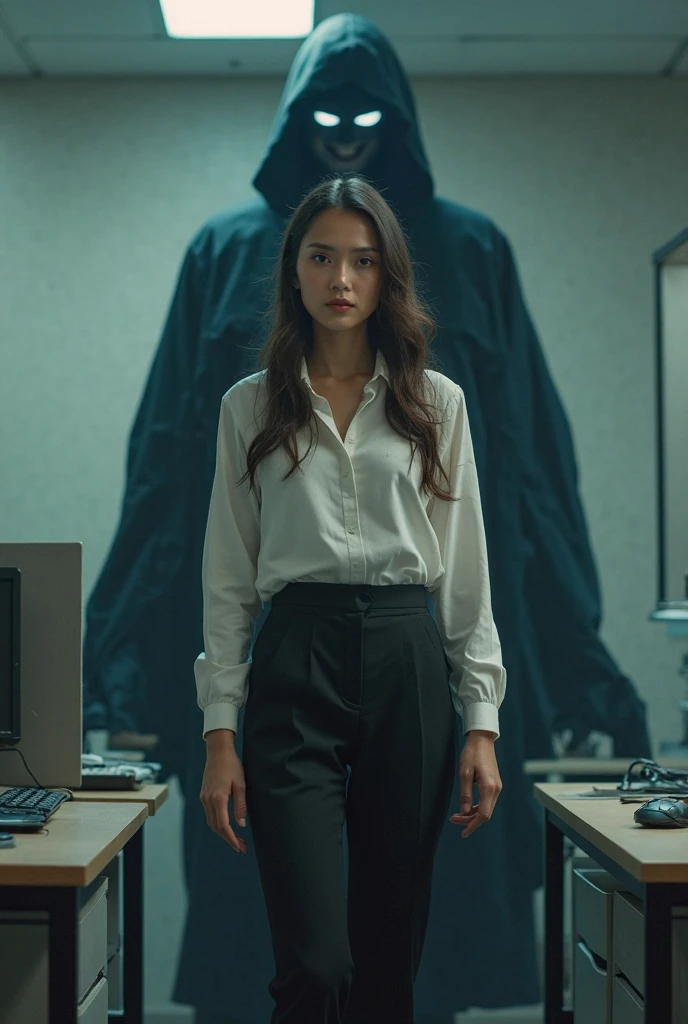 cinematic film still of <lora:Hong Kong action cinema style:1>
<lora:Kodak Motion Picture Film Style v4:0.3>
In the 1980's In Hong Kong China a horror scene of a woman in a white shirt and tie standing next to a man in a white shirt,1girl,long hair,looking at viewer,shirt,black hair,long sleeves,1boy,monochrome,white shirt,upper body,necktie,solo focus,collared shirt,blurry,dress shirt,dark,Asian,cinematic,action-themed,violence,aim,aiming,pointing,Kodak,Film style,movie style,film grain,film contrast,action packed,serious,stunt,Hong Kong action cinema style,Asian,cinematic,action-themed,violence,aim,aiming,pointing,Kodak,Film style,movie style,film grain,perfect hand,film contrast,action packed,serious,stunt,Hong Kong action cinema style, shallow depth of field, vignette, highly detailed, high budget, bokeh, cinemascope, moody, epic, gorgeous, film grain, grainy