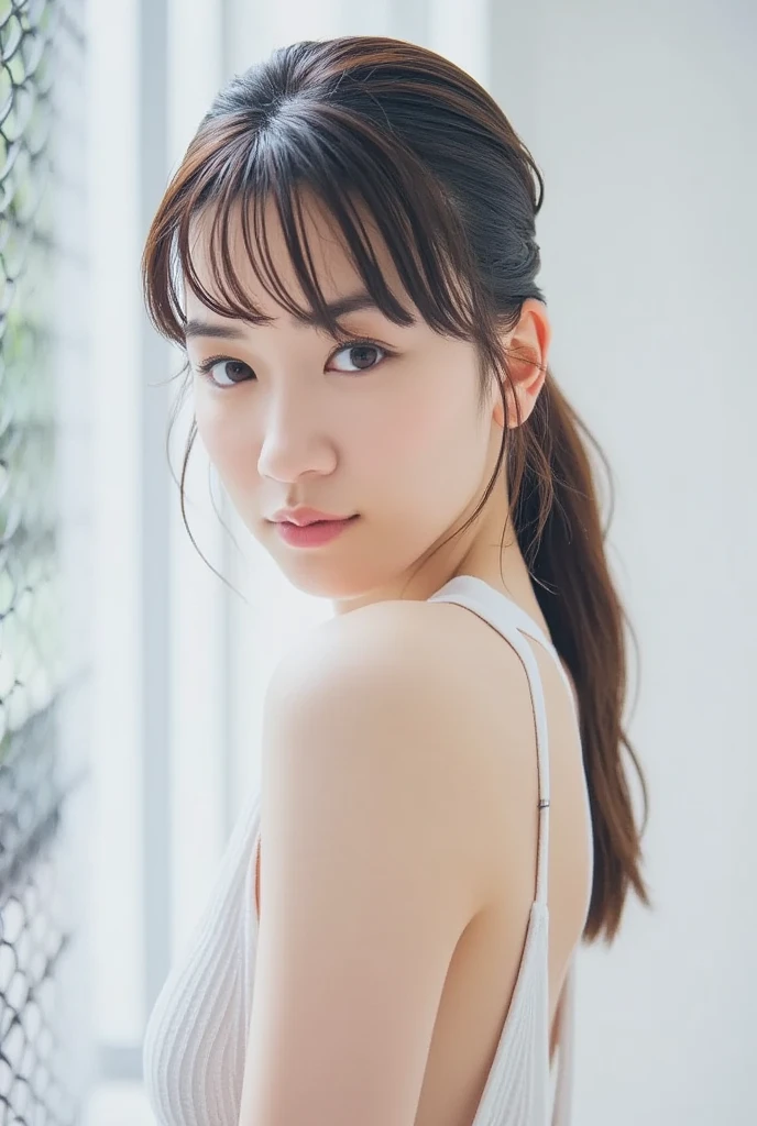 (Realisticな、Realistic:1.37)、(8K、RAW Photos、Highest quality、masterpiece:1.2)、Very cute woman、Very detailed、Physically Based Rendering、Ultra-high resolution、Kodak Vision Coloured と Arricam LT カメラ、Bokeh Depth of Field、Sharp focus、(((Correct ???????:1.2)))、(masterpiece, Highest quality:1.5), (Ultra-fine 8K CG:1.4), (hyperRealistic:1.25), (PhotoRealistic:1.25), (Realistic:1.4), Cowboy Shot, (View behind:1.2), (From behind:1.4), (smile1.3),
Beautiful Japanese Woman, 19 years old, Supermodel, Japanese Idols, (smile), Sweaty skin, (On all fours:1.5),On my knees、High leg swimsuit