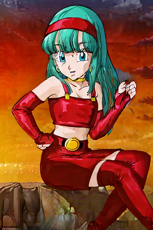 Photo,<lora:Bulla:0.7>,Bulla,1girl,solo,red headband,red dress,exciting,gorgeous,striking,tree,grass,outside,hand on hip,
