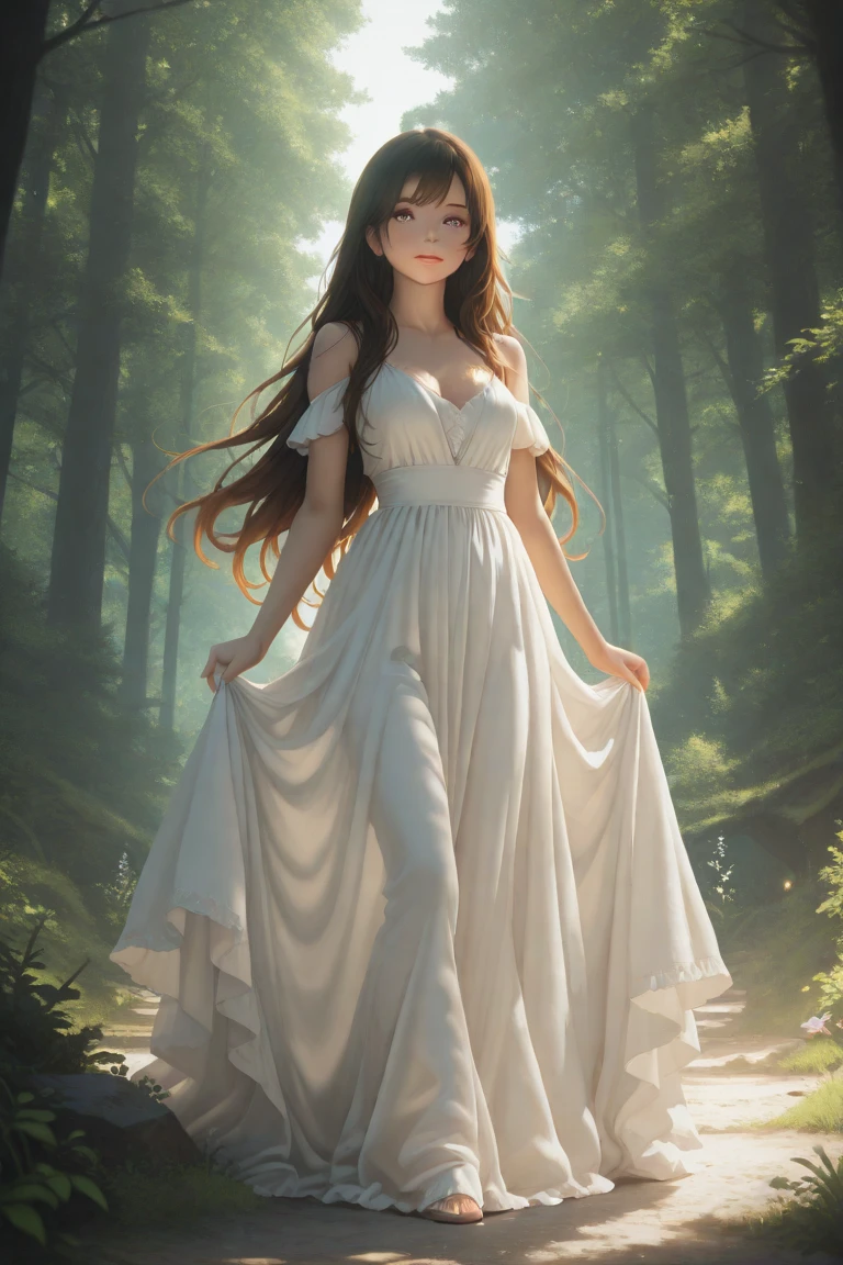 A stylish wild girl in nature, black eyeliner, detailed face, beautiful blue eyes, detailed lips, long flowing hair, elegant dress, flower crown, detailed grass and flowers, vibrant colors, cinematic lighting, photorealistic, 8k, best quality, masterpiece