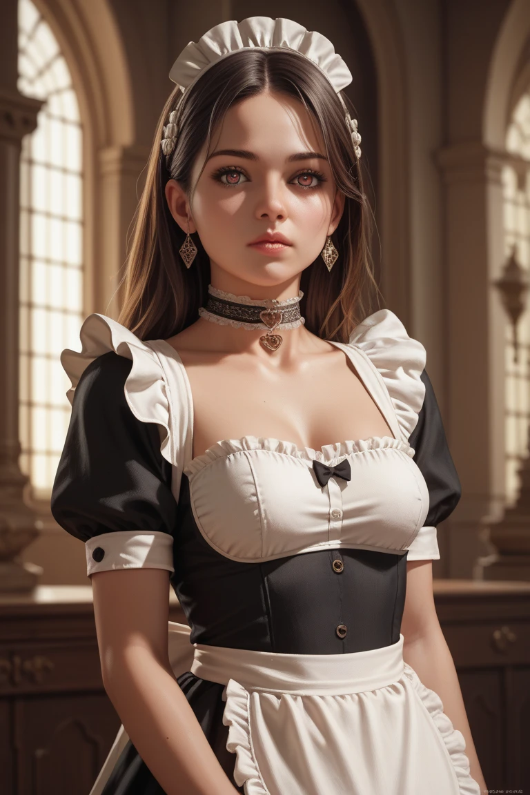 ((maid uniform)), (masterpiece:1.5), super detailed, (middle aged woman, maid uniform), dark moody atmosphere,, simple dark background, high quality, realistic, cinematic lighting, dramatic shadows, detailed facial features, sophisticated style, (((flat colors))), fully body
