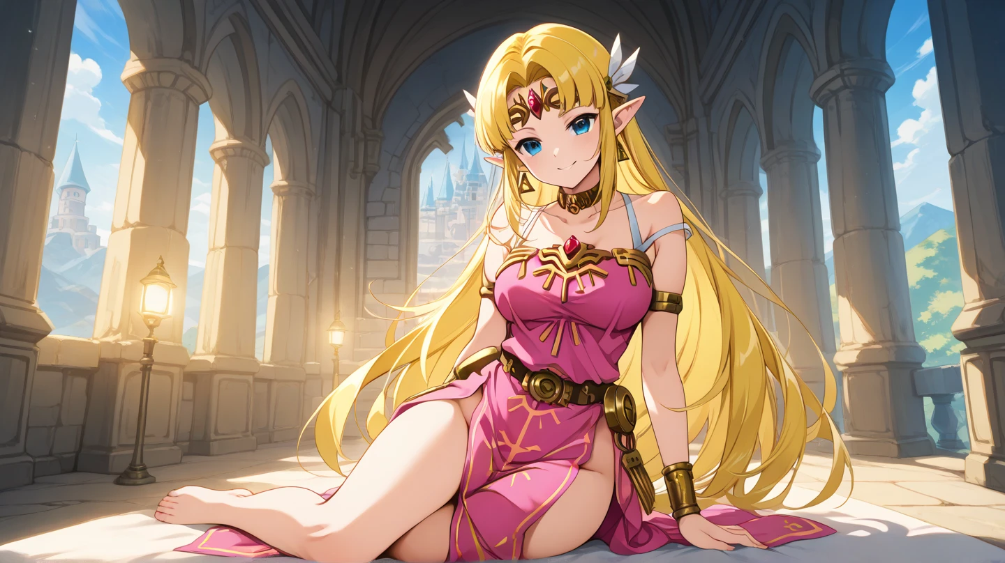 Princesa Zelda, Lenda de Zelda, na cama, pernas abertas, pubic hair, olhos perfeitos