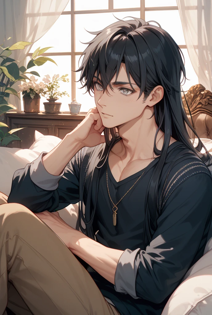 masterpiece,8k,((A man)),prince,prince殿下,Refreshing teenager,Black Hair,Handsome,a flat chest,shirt,Smooth legs,bedroom,