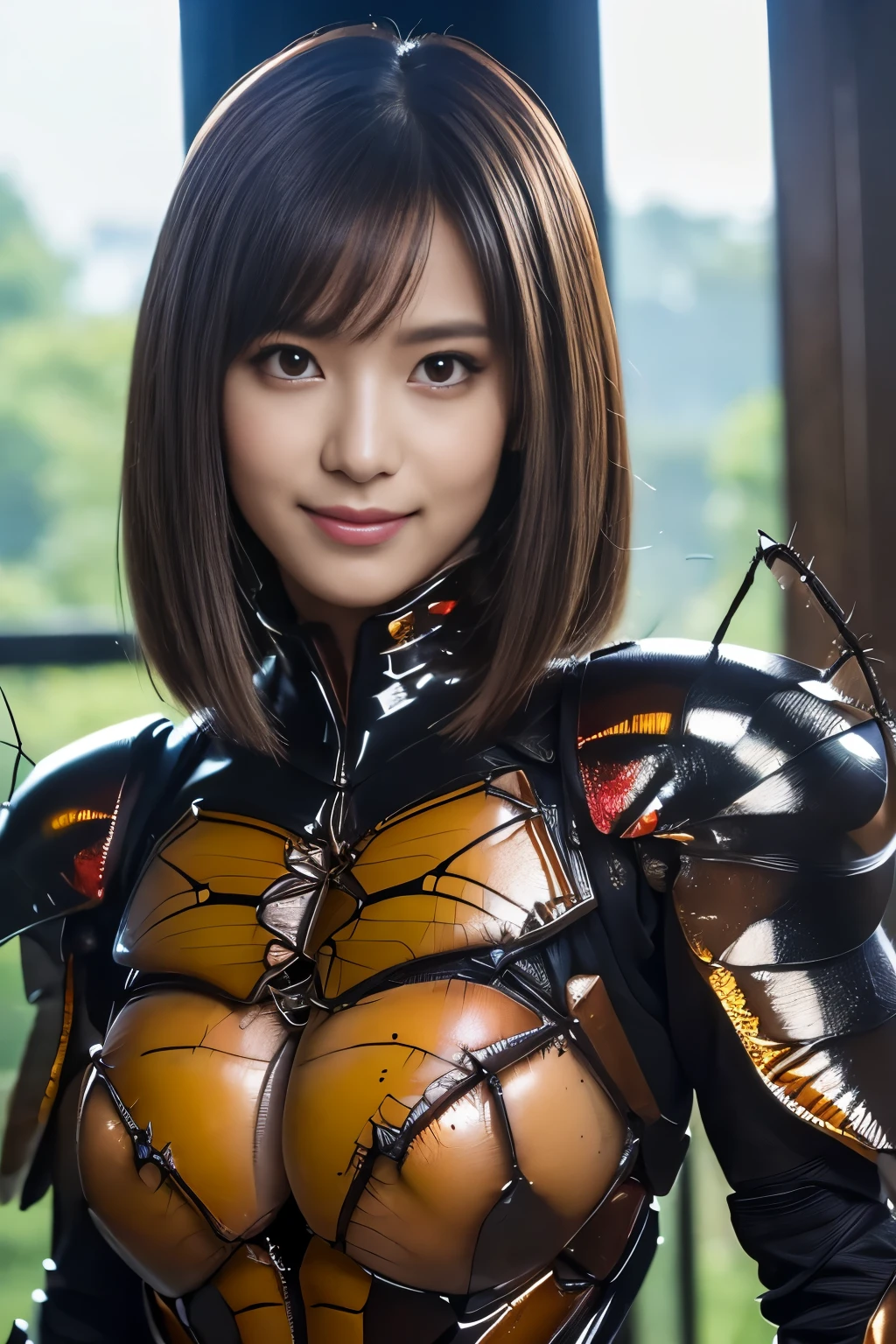 (high resolution,masterpiece,best quality,extremely detailed CG, anime, official art:1.4), realistic, photo, amazing fine details, all intricate, gloss and shiny,awesome many layers, 8k wall paper, 3d, sketch, kawaii, illustration,( solo:1.4), perfect female proportion,villainess, (fusion of dark brown cockroach and lady:1.4), (brown cockroach form lady:1.2), (brown cockroach lady:1.2), (fusion:1.2), (solo:1.4), (evil smile:1.2), muscular, abs, (cockroach brown exoskeleton bio insect suit:1.4), (cockroach brown exoskeleton bio insect armor:1.2), (brown transparency cockroach wing:1.4), (brown cockroach antennae:1.3),
