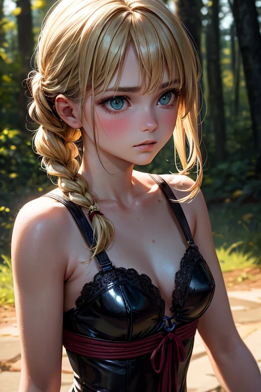 2.5D, score_9, score_8_up, score_7_up, score_6_up, score_5_up, score_4_up, source_cartoon, 1 cute sexy girl, young, fairy, goth, skinny, small breasts, pale skin, pretty face, bright blue eyes, black eye makeup, black lips, spiked choker, long hair, blonde hair, wearing a black thong, wearing black nipple pasties, wearing fishnets, mischievous smile, highly detailed background, flower garden, ambient light on body
