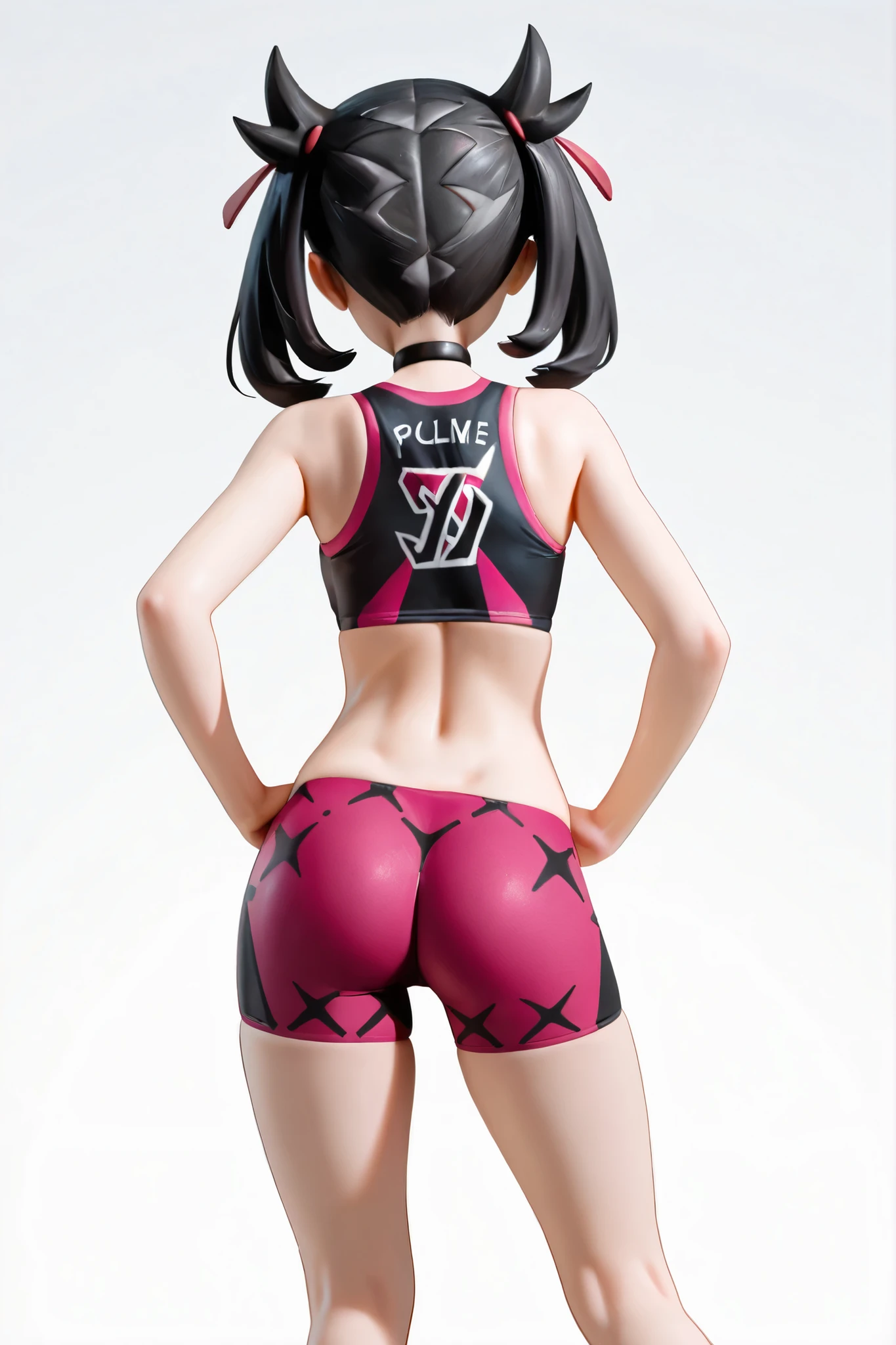 Juri Han,Masterpiece, Best Quality, 1girl, report, crop-top, jean shorts, Choker, (graffiti:1.aint splatter, (Hands Behind Your Back), Against a wall, looking a viewer, A bracelet, thigh strap, Paint on the body, tilt of head, bored, fiery hair color, Rainbow-colored eyes,juri han,olhar malvado