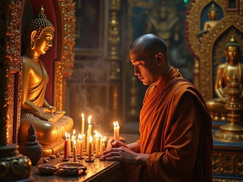 Ultra HD 4K (((("Masterpiece")))), [Create a new "star" movie scene] "very detailed" Monk standing and MEDITATING