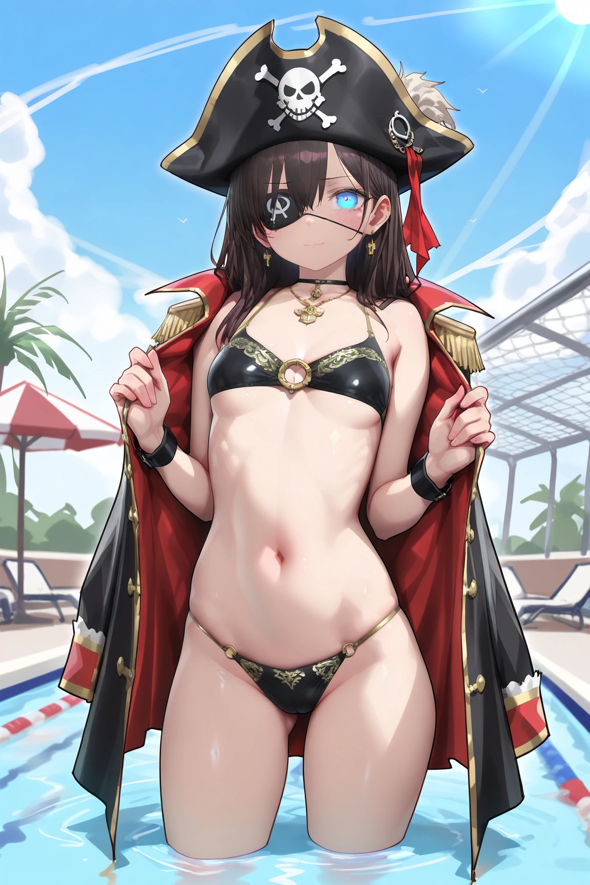 NSFW,hutao\(genshin\),bikini,(Perfect hands),(Perfect Anatomy),(masterpiece),(highest quality),Bad Smile,Embarrassed,blush,Feeling embarrassed,Tension
