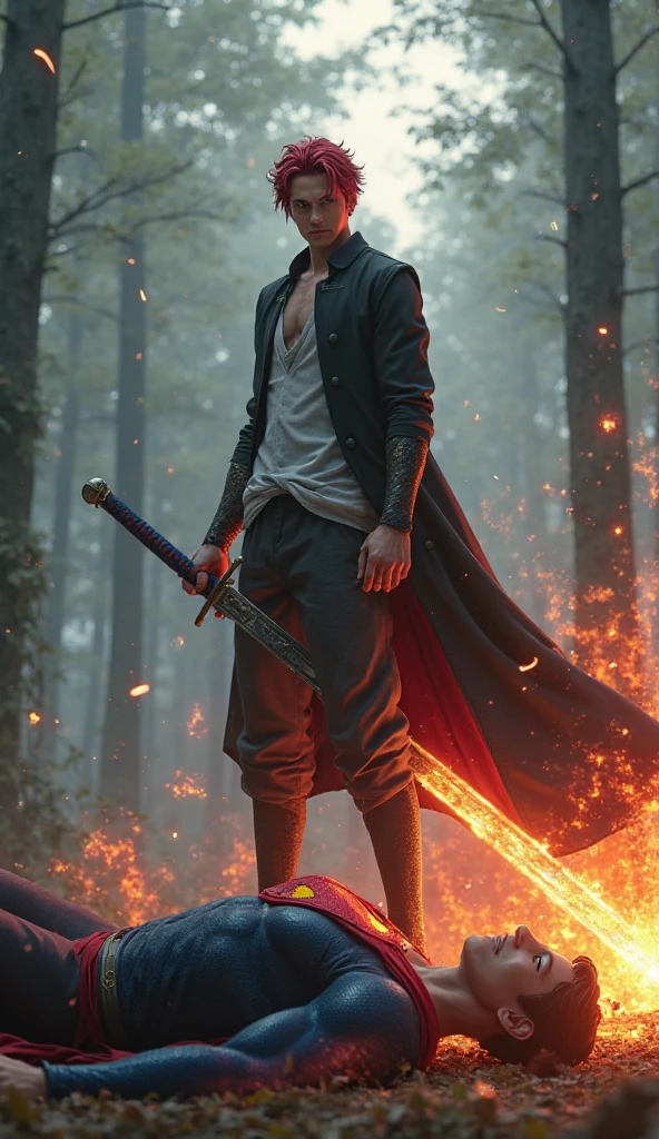 Jamie dornan in A poster of a man holding a sword in front of a fire, Roronoa Zoro, An anime cover, Green fire, offcial art, Anime epic artwork, glowing green soul blade, anime key art, key art, Official anime artwork, Anime a poster, Otaku Gangasta, Key anime art, anime movie poster, official anime key visual, epic anime