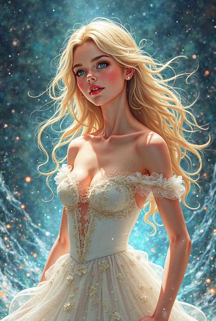 (masterpiece, best quality), 8K,(((Very detailed))), Race:1.8,Super intricate Race pattern,colorful Race pattern,Stained glass background transparent body, Mandala,Light Up,cold, 1 female,Open back,(curls,Blonde),Wedding dress luxurious and glittering