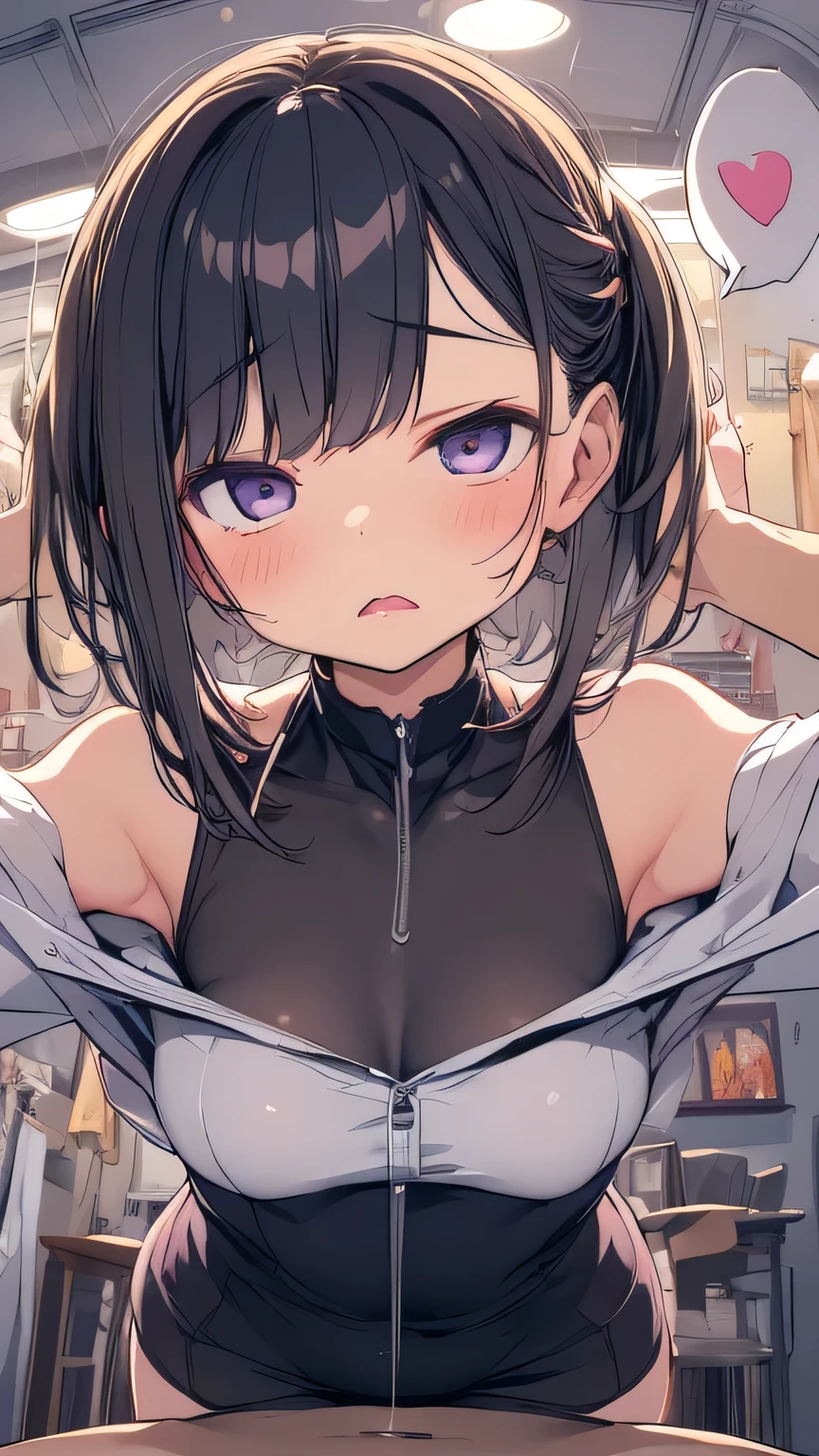 1 girl fisheye lens Obscene with middle-aged men bound obscene sound effect speechbubble motion line Wearing Clothes