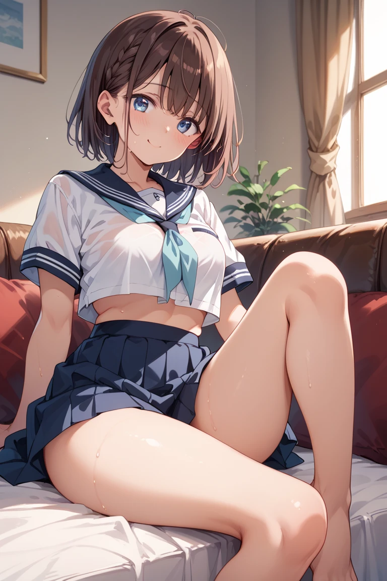 nsfw,(best quality),(very
aesthetic),(ultra detailed) ,(best illustration),shiny,(1boy),1girl,clothed,sailor dress,brown hair,blunt bangs,(upturned eyes),in the classroom,sun set,neargasm,couple sitting,(a boy grabbing her breasts),knees up,open legs,Panties aside,(pussy juice:1.1),female masturbation