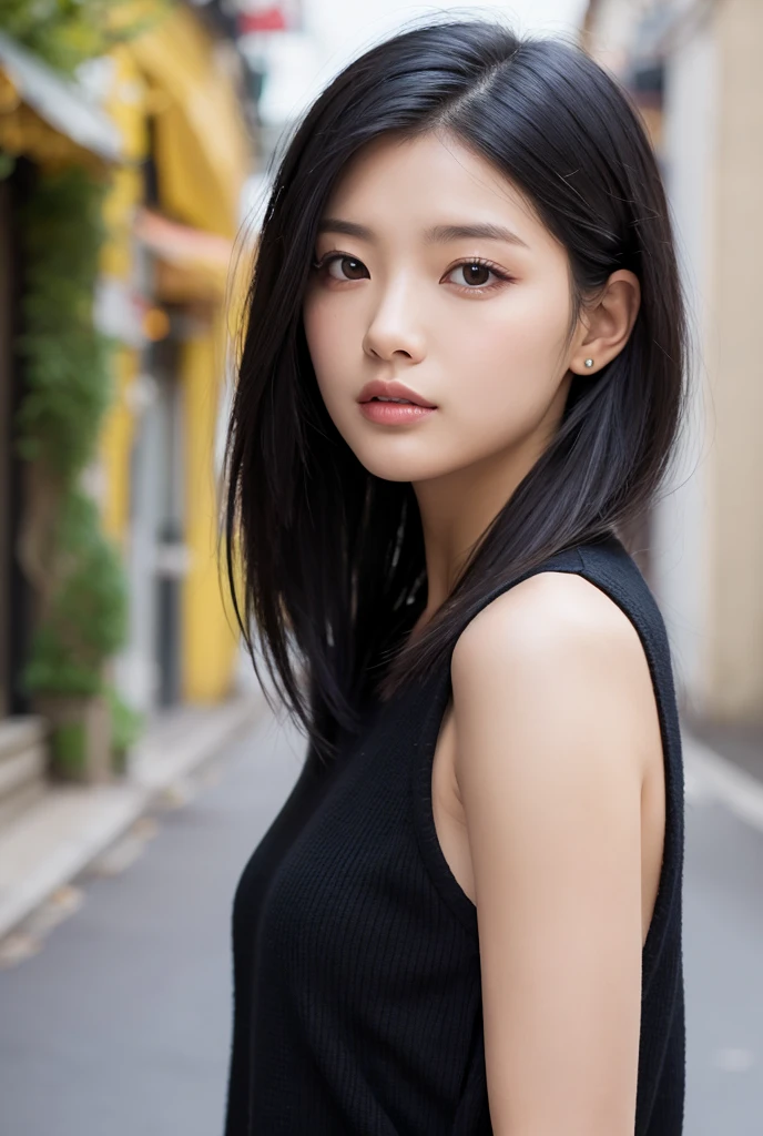 (masterpiece、high resolution、high quality),Under the skirt,One Woman,Are standing,Large Breasts,whole body,(Beautiful Face:1.3,Detailed face、double eyelid,I'm struggling),The Road of Anguish and Despair,Bob Hair,Black Hair,Iris,Plein Air,I don&#39;t know where this is, Very nice and beautiful,Realistic,gravure,Adult female,Japanese,(Perfect Anatomy、Beautiful body),Path of Darkness、Getting lost、Cloudy、Unknown mountain road、Mont、Artistic darkness background、