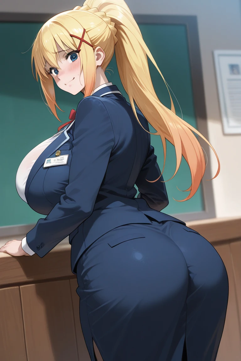 (masterpiece, best quality, detailed),1girl,sucrosedef,green hair, glasses,in a blue suit with a ponytail and a blue shirt, (sfw) safe for work, in a strict suit, in strict suit, smooth anime cg art, thicc, seductive anime girl, beautiful anime girl squatting, girl in a suit, clean detailed anime art,high resolution, (perfect hands, perfect anatomy),