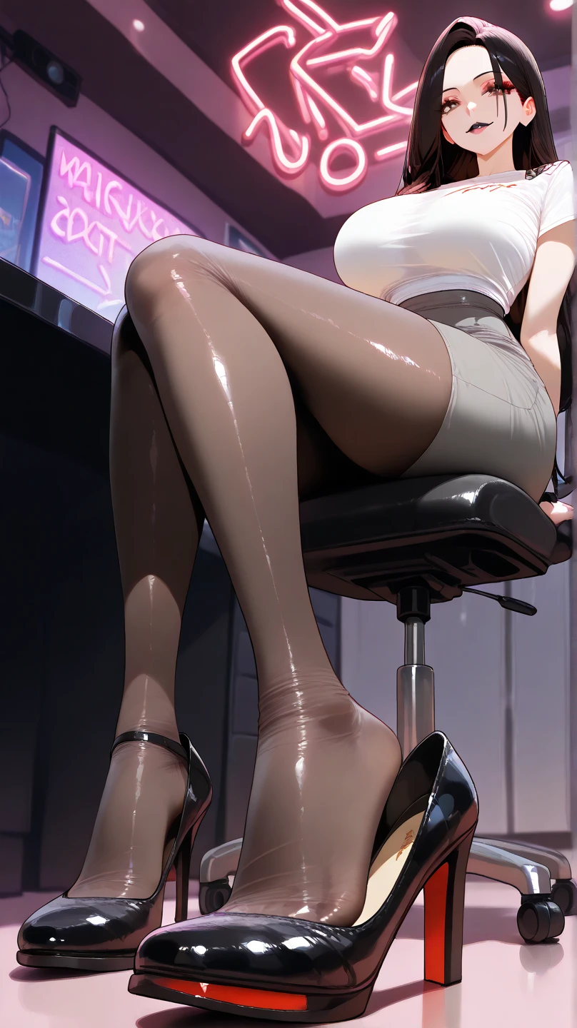 (((masterpiece,Highest Resolution,4K High Resolution,Crisp image quality:)Pussy juice(Detailed Hair,)(Climax leaking pussy straddles dildo,sit,Cool beauty school teacher,From below,