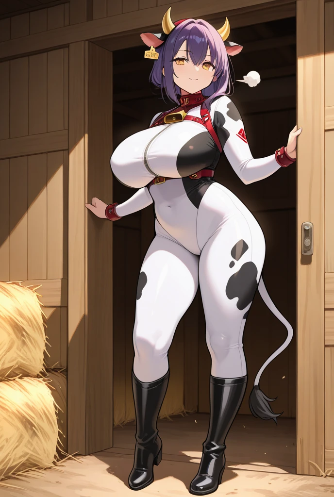 (((Extremely detailed 4k)), (((Masterpiece))), (((Best Quality))), (((ultra detailed))), (((best illustration))), (((best shadow))), (((full shot))), (((full body view))), (((side view))), (((by carsen, by JMG, by cervina7))), solo, (((athletic female))), (((taller female))), (((large body))), (((voluptuous body))), (((sensual body))), (((curvy figure))), curvaceous, absurd res, hi res, Candid, canine, canis, wolf, mammal, (((black body))), black fur, red inner ear, each cheek painted with a light blue and white stripe, (((black sclera))), (((red eyes))), black eyebrowns, black nose, black claws, wolf ear, long Ears, narrow eye, thick eyebrowns, (((raised inner brow and brow lowed eyebrown))), eyelashes, Big nose, (long snout), (((Tuft cheeks))), (((facial tuft, long cheeks))), (((fluffy Mane))), (((long Mane back))), (((large breasts))), (((large back))), (((humanoid feet))), humanoid hands, (((5 fingers))), (((5 toes))), (((toe claws))), (((busty))), (((wolf tail))), (((long tail))), (((fluffy tail))), wide hips, (((large hips))), (((huge ass))), (((huge ass))), (((thick thighs))), (((huge thighs))), (((large thighs))), (((large legs))), plantigrade, cameltoes, (((feet detail))), (((toes detail))), signature, (((happy face))), (((smile))), (((horny face))), (((looking at viewer))), (((in love to the viewer))), (((protective mother countenance))), standing, seductive pose, hands behind the head, (((cow print highleg one piece swimsuit latex))), (((cleavage))), cow bell collar, (((cow print armwear))), (((cow print thighhighs))), in a spaceship next to a window with a view of outer space