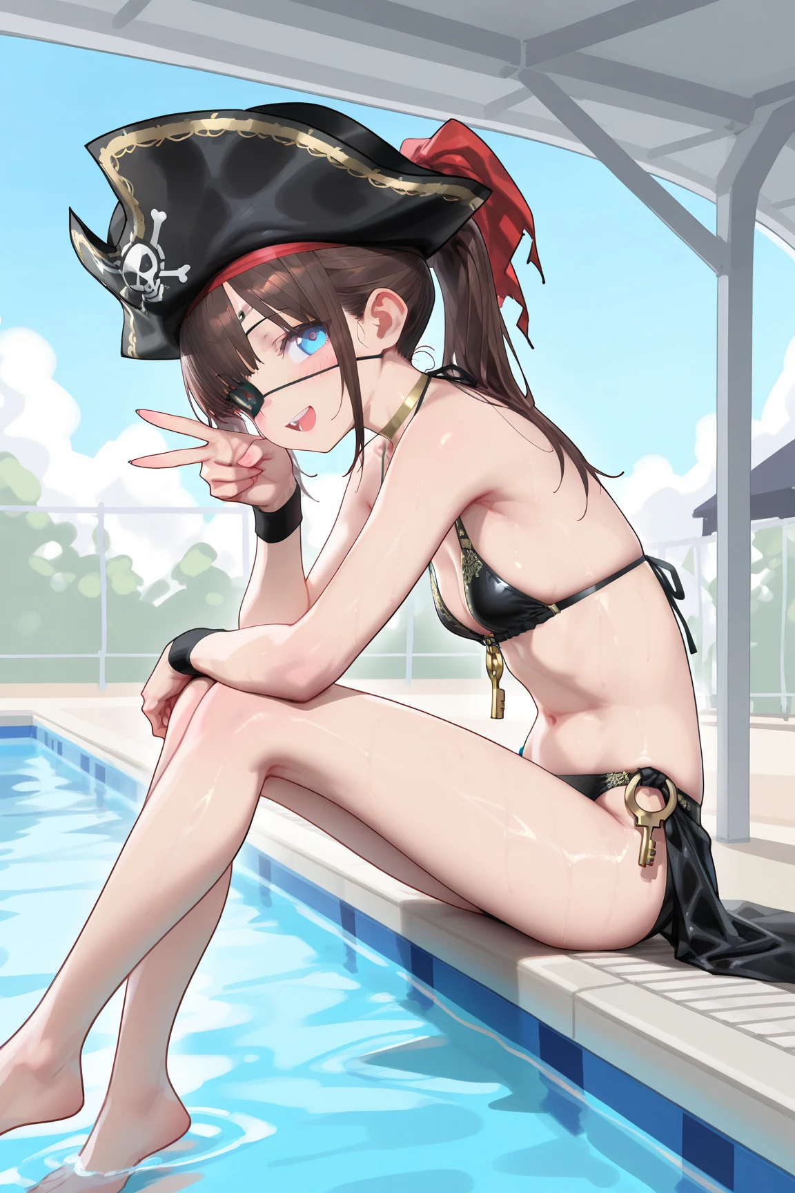 anime artwork, score_9, score_8_up, score_7_up, score_6_up, score_5_up, score_4_up, hu tao, she is 24 years old, style_3, gray background, , , , , _, , sit, , solo, bikini, eats banana