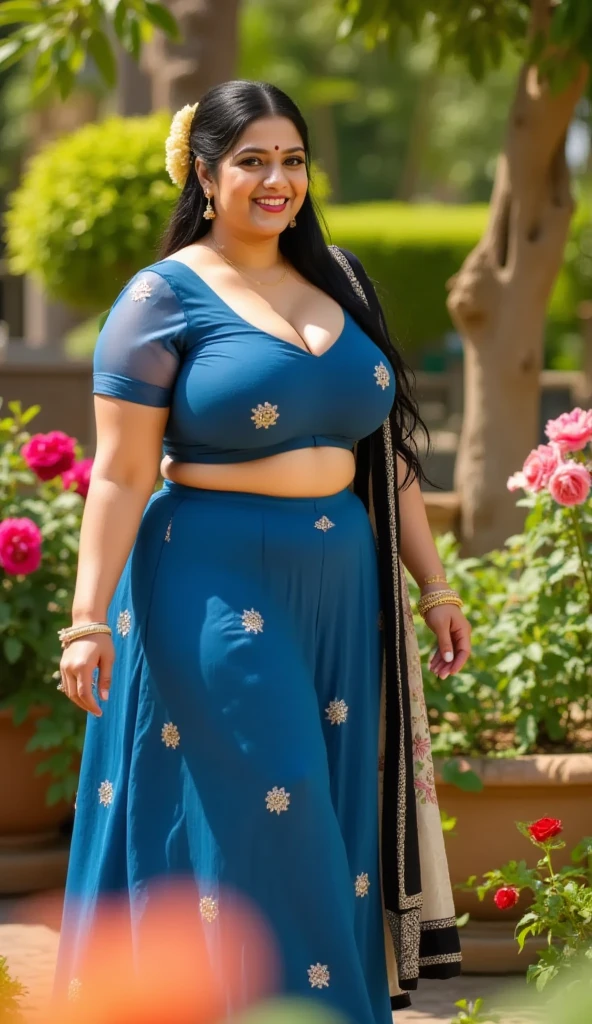 Create an intricate and stylish lehenga choli set with contemporary embellishments for a festive occasion,,(big booty) (face here) Plus size bbw big ,grass, (wide booty)insanely inflated hips,Thick body ,fat body , curve shap body, widest hips , thick hips ,widest breast, thick breast