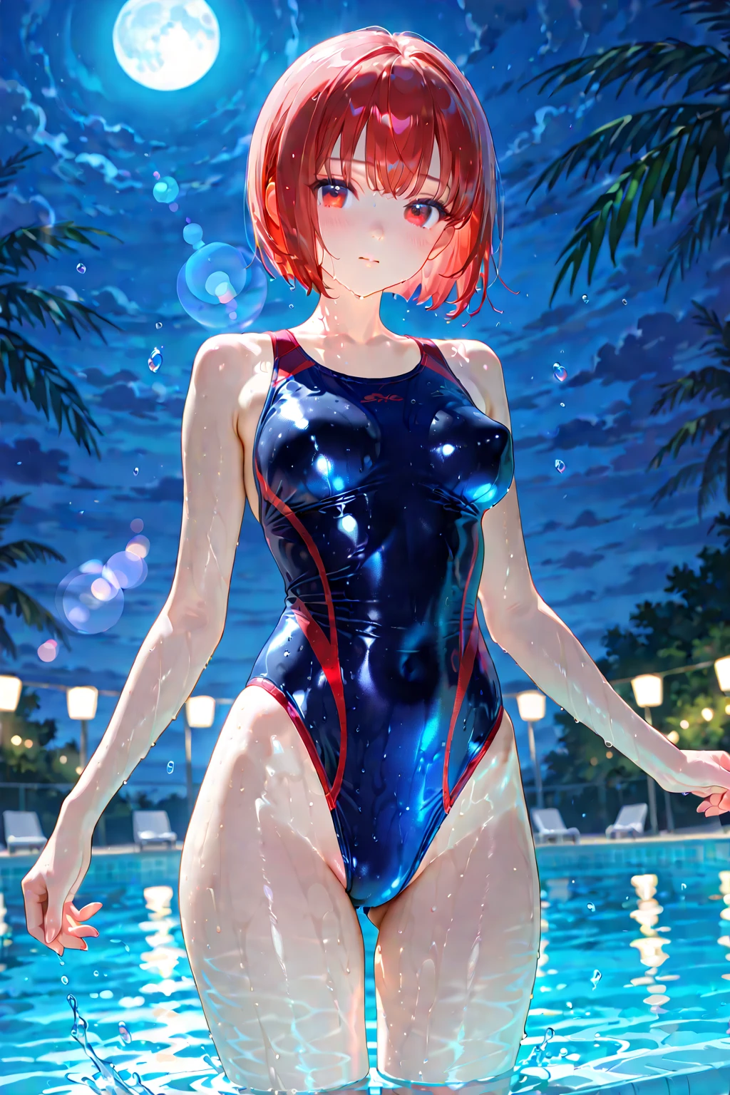  asuka from Neon Genesis Evangelion, blue lagoon, night, moon