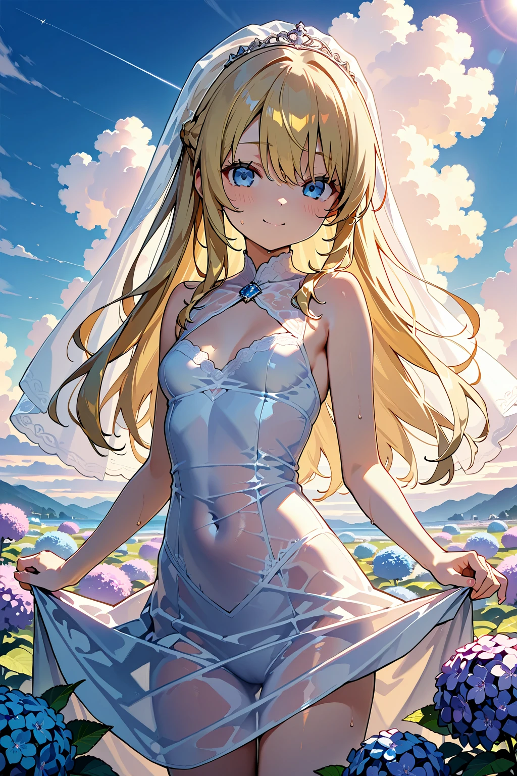 ((No bra, no panties, sheer white one-piece dress with blue roses))Yellow Hair,Yellow Eyes,Carly,Adorable,White high heels on her feet,whole body,Fingers and arms are not exposed,Yellow rose flower field in background,Blue sky and white clouds,,Happy expression,High quality light and shadow,Artistic Sense((Hair Bun))(Very long hair))((Blunt bangs))((Bitch))((tsurime))((Big eyes))((Skinny body))((expensive))(Pale skin))((Botanical Prints))((infant))((Showing nipples under shirt))(Pale skin))((Botanical Prints))((infant))((nsfw))(((()))(((infant)))((Lolita)(((n)))