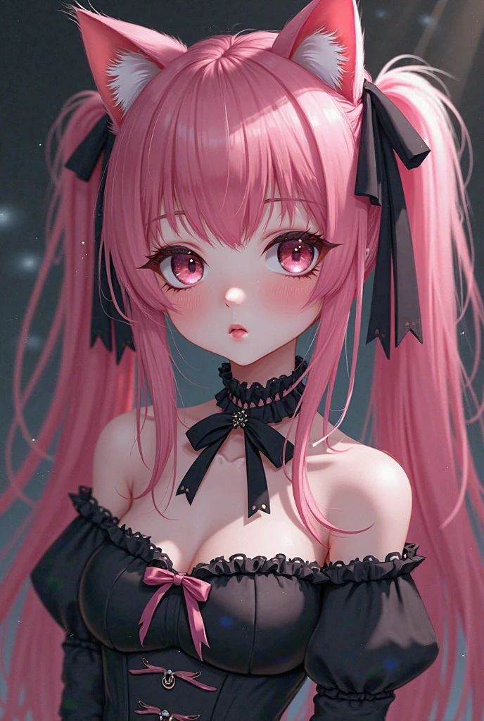 highest quality, highest quality, Super detailed, high resolution, High resolution, HDR, 4k, 8K, unity 8k wallpaper, Detailed CG, masterpiece, realistic, photorealistic, 2D, 3D, beautiful details, depth, fine texture , super fine: 1.3, Fully focused, crispy skin, he,
Very cute anime girl with medium long pink hair ,black jumper,mini skirt,knee high boots, Like a doll, smile,solo girl,he女の名前はリコウサです, alone, pink hair, animal ears, mole under the eyes, looking at the viewer, blush, mole, rabbit ears, parted lips, hair piece, heart, pink eyes, choker