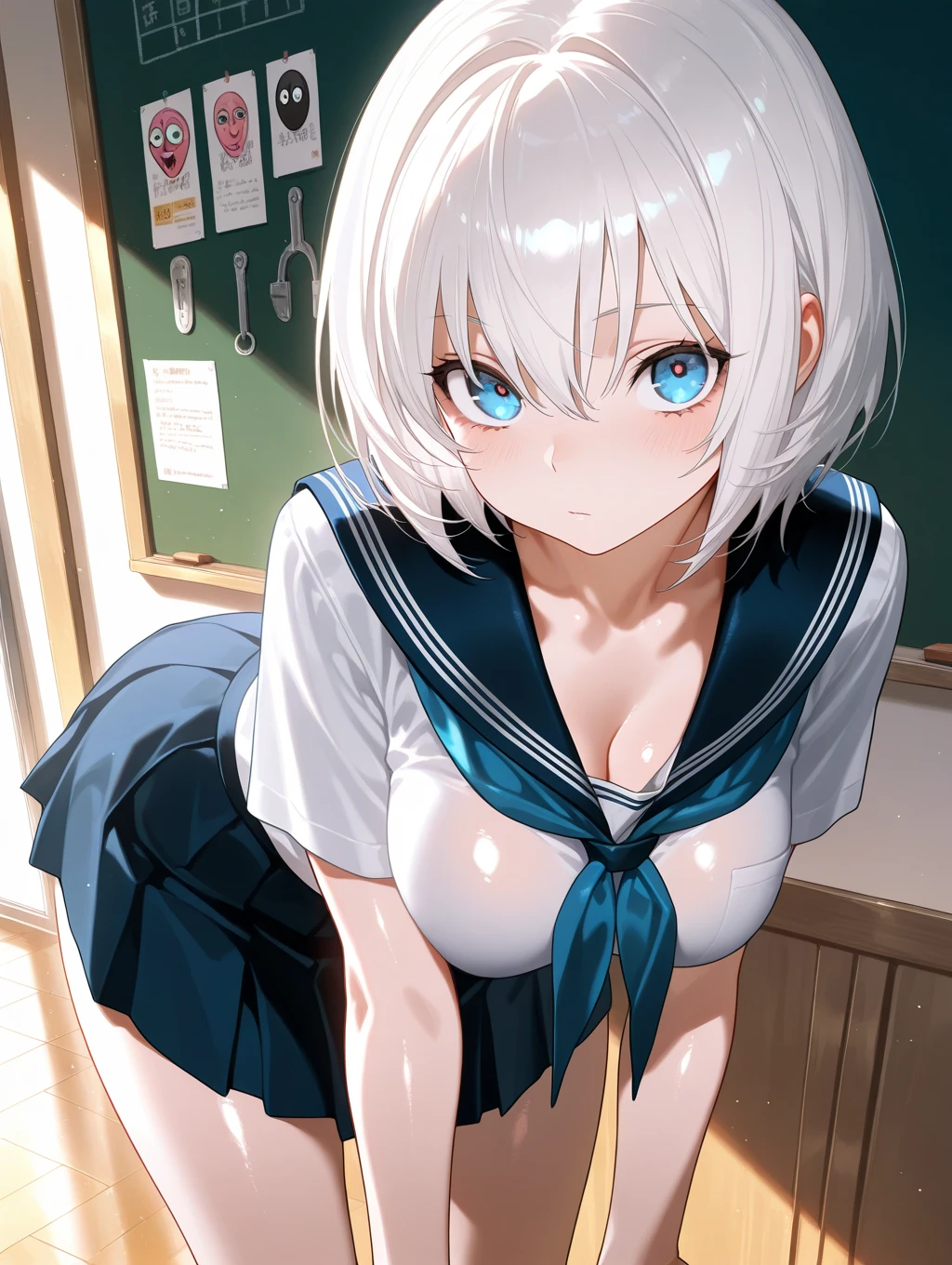 (((((Two naked、Completely naked masturbation behavior Breast milk、Overflowing from the nipples、On the face Clothes to be taken off))))) ((((classroom Showing nipples woman器を見せる Hot face)))) (((Gray Hair short hair blue eyes woman sexy Teasing the nipples))),((sunlight Run)),(smile),Open your mouth Shining Background Shining Edges