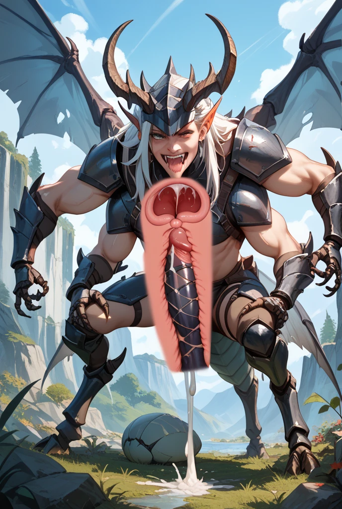 handsome muscular man with straight white hair and blue eyes, and a beautiful young man 18 years old perfect build, round soft buttocks, he has elf ears, bare torso, tight clothes, masculine, defined eyes, naked, bare torso, bare chest, pecs, defined details, 4k, maximum resolution, full hd, high quality, big cock, cock ((((surrounded by giant black Negro writhing wet penises, phalluses, dicks)))
