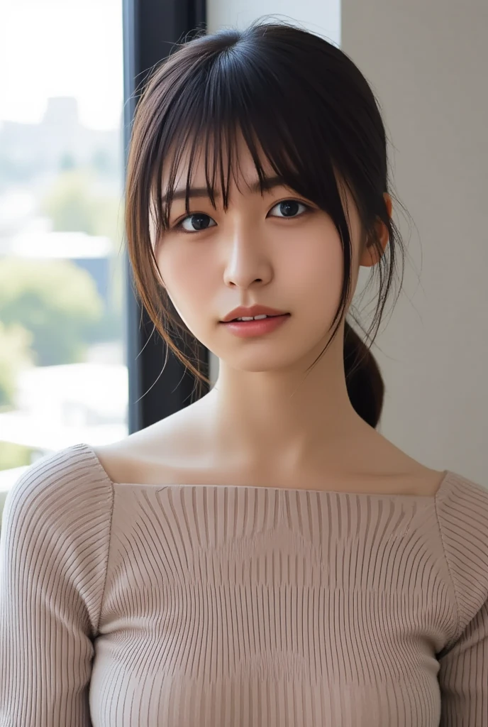 nsfw, With a girl  ( very_is big_chest),  beautiful eyes in every detail  ,  beautiful detailed lips ,  very detailed face,  long lashes ,  erotic ,  sensual, Intimate,   Enchant , ( Highest Quality ,4K,8k, high definition,masterpiece:1.2), Ultra Details ,( realistic,photo realistic,photo- realistic:1.37), bright color,  chiaroscuro lighting ,  dramatic lighting ,  like a movie ,  concept art<(((  low angle shot grabbing the chest from behind、biologically accurate image、     stare at the viewer's genitals  :1.22,     lean forward   ,  loose open shirt  、    no underwear))),   1 Japanese Woman,      hotel room 、    indirect lighting 、( nude),(completely naked),