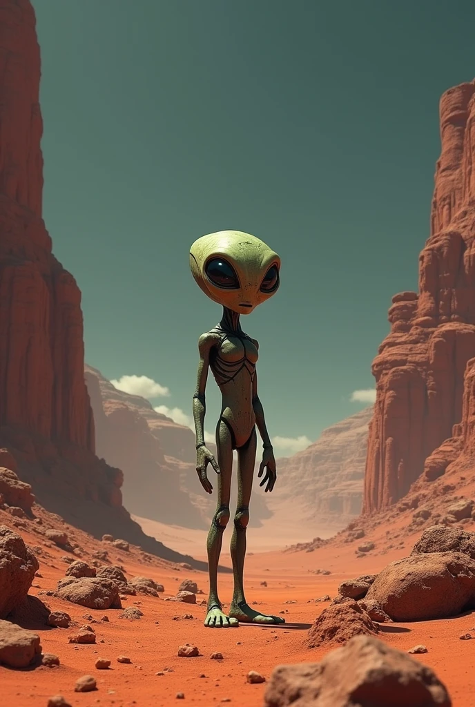 a highly detailed, cinematic alien with a shocked expression, hyperrealistic spacecraft landing on the surface of Mars, dramatic lighting, photorealistic, 8K, best quality, hyper-detailed, ultra-detailed, intricate details, dramatic atmosphere, moody colors, volumetric lighting, cinematic composition, epic scale, mechanical spacecraft, rocky Martian landscape, dust clouds, lens flare, cinematic camera angle