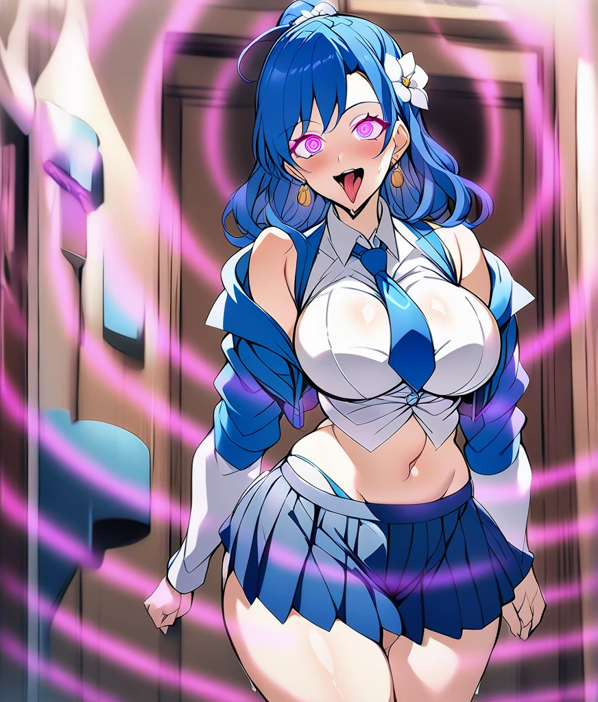 ,Panties in full view、Underwear in full view、Big Breasts、Blue Panties、Panties in full view、MiniskirtFullNude,Armpit show,flora \(dq5\),Long hair,half updo,white thighhig,1girl in, solo,  face to the viewer, Looking at Viewer, Smile,nighttime scene