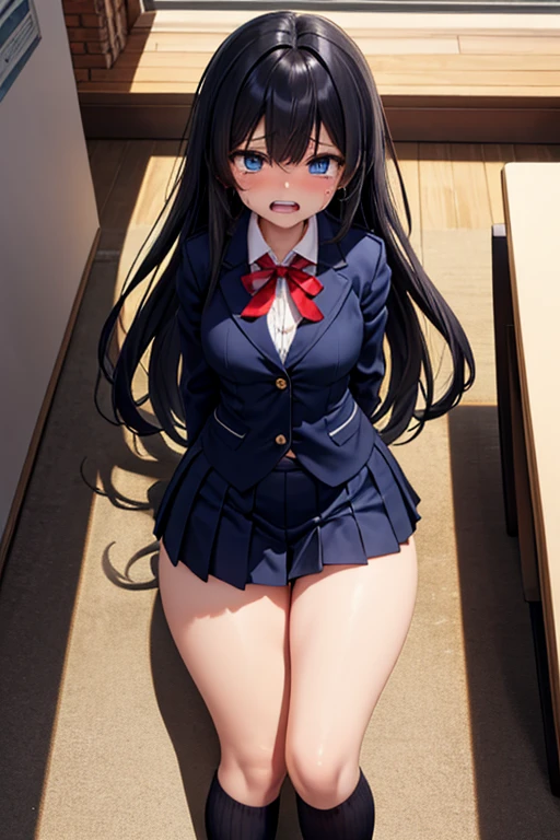 (Masterpiece)、1girl、Long Black Hair,Fair skin、Long eyelashes,Classical blue-toned fashion、boots,European Castles、