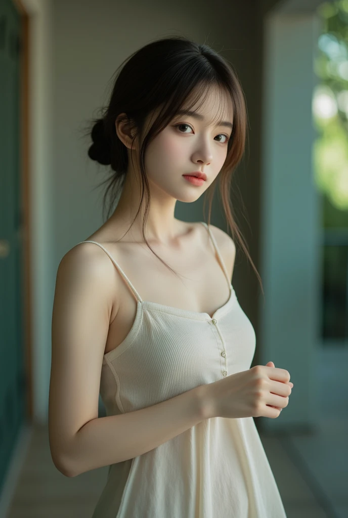 Highly detailed CG Unity 8K wallpapers, With the highest quality, Very detailed, masterpiece, Realistic, Realistic photos, Very detailedかわいい女の子, 19 years old, alone、thin, Height: 165cm, (Women's Golf Wear) , (Golf Mini Flare Skirt) , (Embrace the golf driver), (Wearing golf gloves)、smile , Round eyes, thin body, Natural Breasts、Viewers watch, Full Body Shot , Golf course , Sun visor, (white_panties), ((Low angle photo)), Browsing Caution,