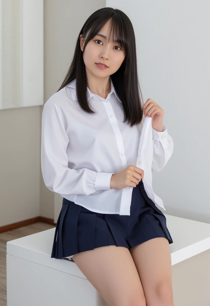 8k, RAW portraits (japanese women),masterpiece、realistic:1.2、realistic, ultra high resolution, best quality, real photo ,( In the evening :1.1),
((((1 woman:1.5))))、(Cute face:1.3)、japanese women部屋で、
、big, beautiful, beautiful目, black hair,(written border depth:1.3)、(realistic skin texture:1.3)、(Immersive atmosphere:0.8、chiaroscuro:1.2) 、(look at the viewers:1.4)、((embarrassed expression:1.4))、((Red cheeks:1.3))、((from belowの天井:1.2))、(laugh:0.7)、((wearing tiny satin panties))、((panty shot))、((woman lifting her skirt))、((from below:1.13))、((panties close:1.49))、((Please spread your legs to the side:1.4))、defmaki, Blue Blazer, blue striped bow tie, long sleeves, Check miniskirt, blue miniskirt,