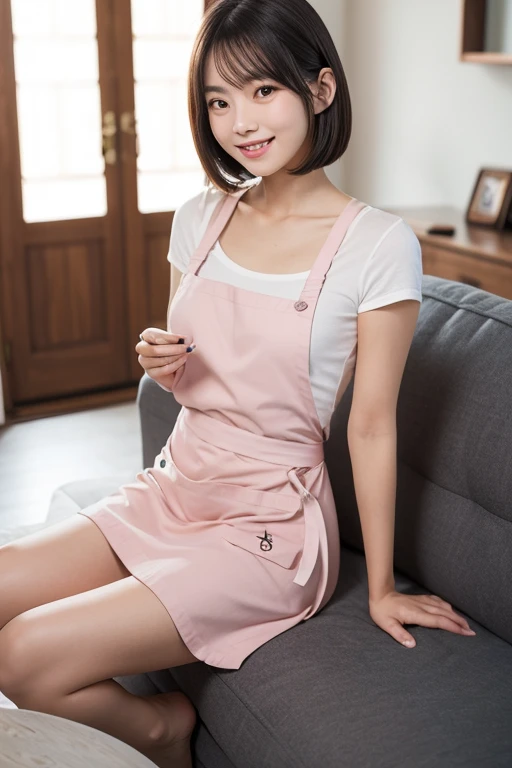 (((nsfw)))、Mature Woman、Beautiful woman、cute、((Female Nursery Teacher))、smile、Extra Very Short Hair、((Delicate photo)),(Detailed RAW photos of girls), (Tabletop:1.0), (Highest quality:1.6), (Ultra-high resolution:1.5), (Realistic:1.75), 8K resolution, Absurd, Ultra-detailed,Cinema Lighting,、nursery school、((Wearing an apron))、(blunt bangs)、Long sleeve T-shirt、((Colorful kids room:1.1))、((Lots of toys:1.))、((cute壁紙の部屋))、((Simple panties are visible:1.2))