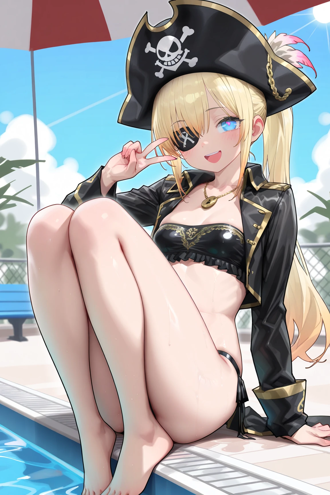 Excited, Pale skin, Ku, Vibrant colors, semi-long,Blonde, Navy Bikini, Baby, Slut, street, Pale skin,