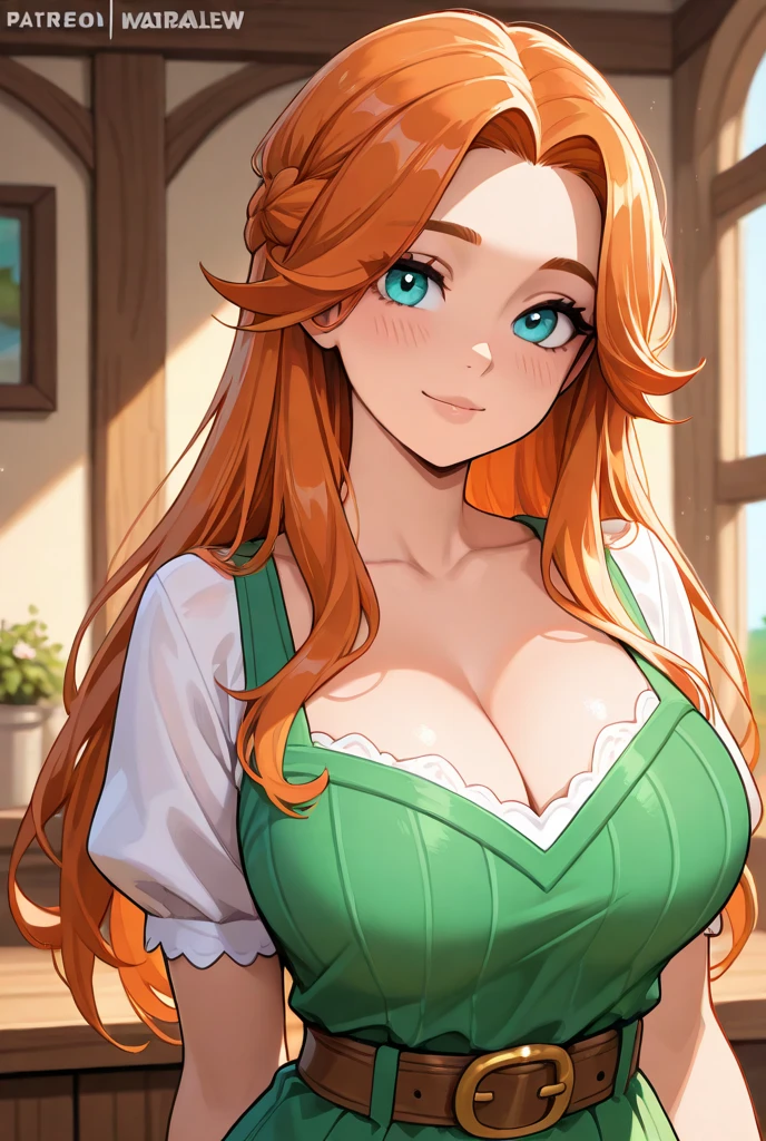 masterpiece, best quality, expressive eyes, perfect face, big eyes, looking at viewer, large breast, big breast, small waist, , Best Quality, Realistic, perfect figure, highly detailed, showing cleavage, dressed as merida from brave, Red curly hair, big hair, blue eyes, Green outfit, in the forest, bow and arrow, detailed dress, freckles on her face, cheek blush, big puffy hair, very curly hair