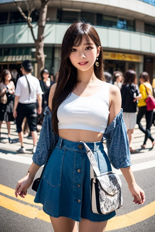 (sfw:1.5)、1 female、masterpiece, RAW Photos, highest quality, reality、Depth of written boundary, Lens flare, (Low cut and tight )、(ultra short distance,Denim hot pants)),((Telegraph slang)),((Long legs)), (Thigh Gap:1.5),Small waist、(Wide Hips),(Big Ass),pretty girl, Idol,(Big smile:1.3),Small waist、(Big Ass:1.6),(White crop top:1.5)、Brightly colored vest, short hair, Redhead, reality, photo shoot,(Exquisite detail), Very detailed, High resolution, original, highest quality, Detailed face, (Very beautiful face, Beautiful Lips, Beautiful Eyes), A face with intricate details, (Plump red lips),(Thigh Gap:1.5),Small waist、(Wide Hips) 、short hair, Redhead,Open chest, Turn around, (((Buckshot)))