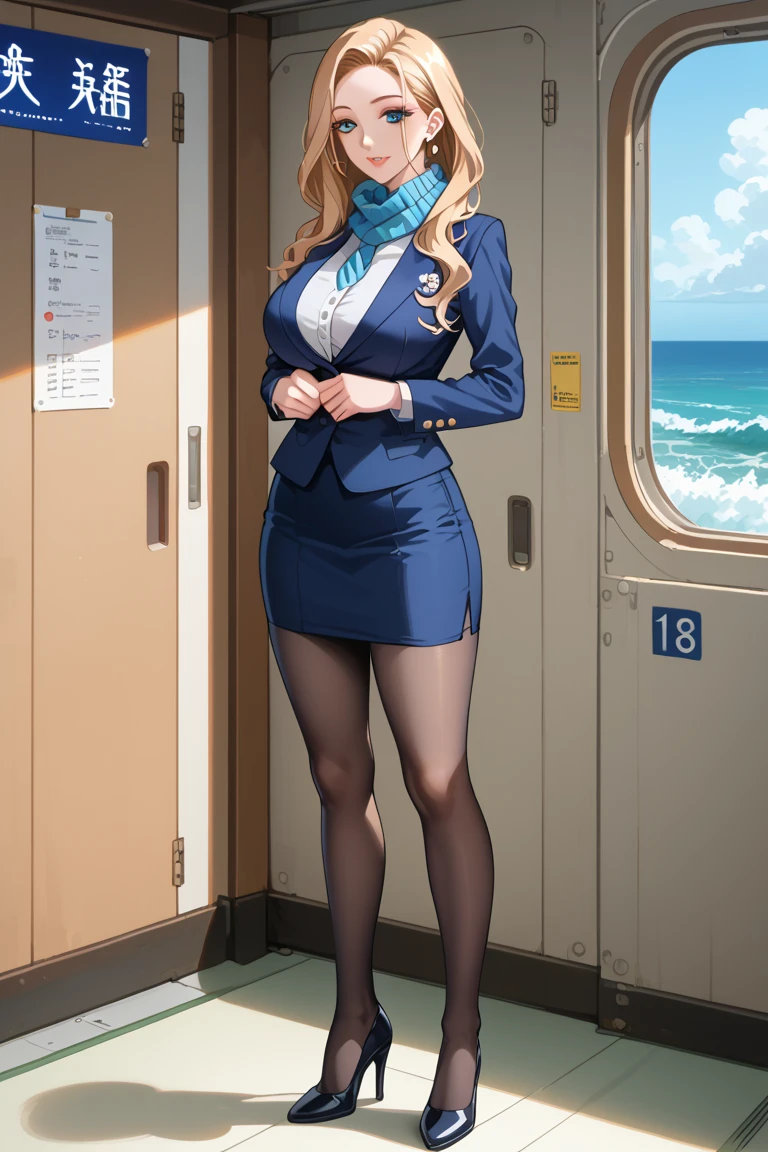 (highest quality, 8k, 32k, masterpiece, 超High resolution:1.2), (RAW Photos), (Realistic), (photoRealistic:1.2), (High resolution), Large file size, Very detailed, a7SIII., serafuku, masterpiece、3D、Realistic、Ultramicrograph、Detailed and best quality、Very detailed CG Unity 8k wallpaper、full:1.3、stand、From below、Intricate details、(1 female,housewife)、30 years old、Dynamic English、,(masterpiece, highest quality:1.2), 1 girl, alone,Are standing_Split, ,(masterpiece, highest quality, Realistic, High resolution, photo shoot, :1.3), super close up shot, Detailed photos of Yor Forger, Genuine, masterpiece, highest quality, beautiful girl, Model Body, Big Blue Eyes, Big Breasts, Long legs, Wear ultra-Realistic pantyhose, Flight attendant uniforms are sexy, Shooting from the air, Very white skin、Long Hair, Wavy Hair, blonde , Cabin seats, Realistic, indirect lighting, Volumetric Light, Ray Tracing, Very detailed, highest quality, 超High resolution, Hmph, 8k, Thick Fog、Breasts open wide and cleavage visible、Do not wear ribbons or ties、