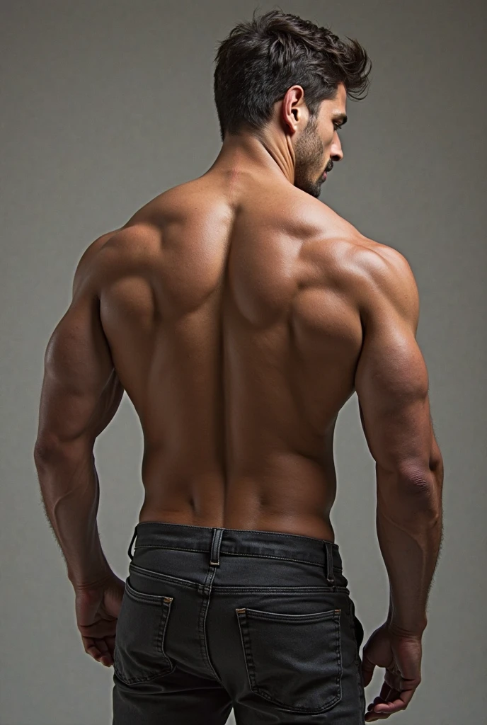 pieza masetero、fornido、FOTO DE CUERPO COMPLETO、25 years、jugadores de rugby、Salvaje、bbw、muscular、macho、empinadogente masculina、de pelo corto、Corte desvanecido. full body. , Bubble butt, naked. Sentado en una silla, gray black jeans backside