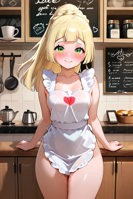 1girl, adult woman, (Naked: 1.4), (Blushing:1.4), (micro lingerie, string thong, lace stocking), Smile, Cowboy Shot, Small breast, small boobs, ((A coffee Cup)), Full Body,