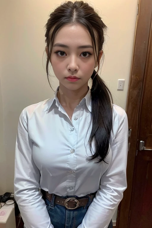 ((15-year-old girl))、Big Breasts、White collared shirt、facial、Covered in semen、A lot of semen、