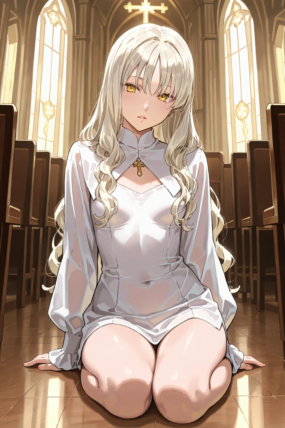 {artoria pendragon_fate ubw:1.15},(((white hair:1.5))), ((detail beautiful closed_eyes , :1.8)),,, ((Strong light )) , ((1 very tall girl:1.9)),((she is high tall:1.7)),, alone,, ((detail closed eyes, squinting,)) ,squinting,((open mouth :1.7)) ,hair between eyes,,, bare shoulders,, cleavage, , ((( very long straight hair:1.5 ))),
break, ((nude:1.7)) , break , , beautiful light, , close up face:0.2, detail navel , detail thin thigs, , ((closed legs:1.8)), break, ((break ,sitting on gold liquid:1.8)),((Legs trembling)), trouble eyebrow, ,
nsfw,(ecstasy:1.8) ,(slut:1.6),(vulgarity:1.7),(fucked silly:1.8),(steam:1.5),(wet:1.5),(trembling:1.5),(((Twisting the body:1.7))) ,(drooling:0.2),(sweat:1.5),closed mouth:0.8, wince,(orgasm:1.7), trembling:1.8, beautiful upper body, Beautiful body, beautiful character design, perfect eyes, Perfect face, expressive eyes, Turning the face side to side,(church:1.5),in the center of the image, official art,High Definition CG Unity, Perfect lit, bright_front_face_lit, ,(Highest_quality:1.0),4k,Super detailed, photograph, 8K, nffsw, High resolution, absurd:1.2, kodak portrait 400, film grain, Lens flare, (lively_color:1.2) (beautiful, small breast:1.7), (beautiful_face:1.3),(narrow_waist),((blush)), ((detail nipple)),,saber, dress,