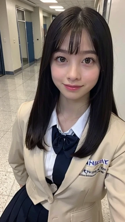 slender girl, (make up:1.1), (ニットセーター:1.2), middle breasts, at school room, (upper body shot:1.1), round face