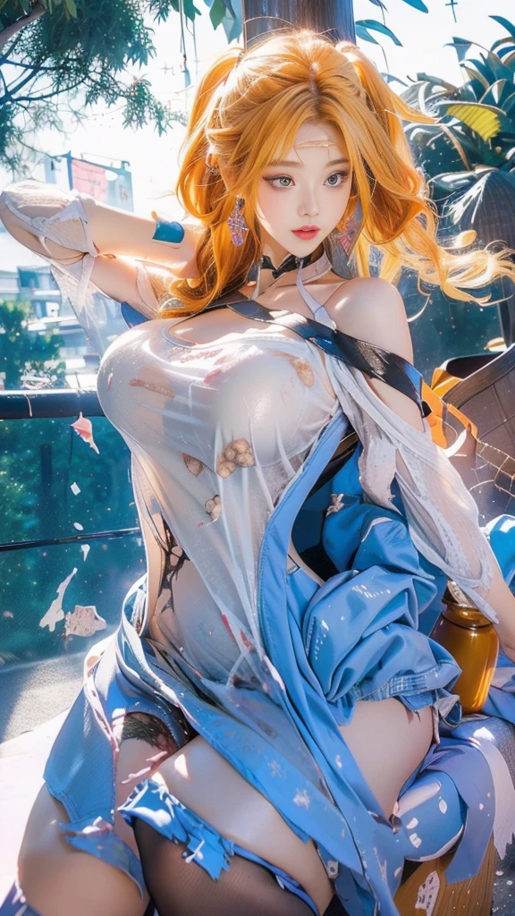 ((最high quality, 8K, masterpiece: 1.3, Ultra HD, high quality, 最high quality, High resolution, realism)) 、25-year-old Caucasian female、Platinum Blonde、blue eyes、long hair、smile、slender、A voluptuous, feminine body、I want my head to stay off screen、Wearing red nail polish、I have a peticure、High neck swimsuit((high neck swimwear))wear、Pareo((paleo))wrap around one&#39;s waist、wear sandals、I&#39;m on the edge of a cliff by the sea where I can see the horizon.、the horizon expands、Open your arms、smile、Super High Leg